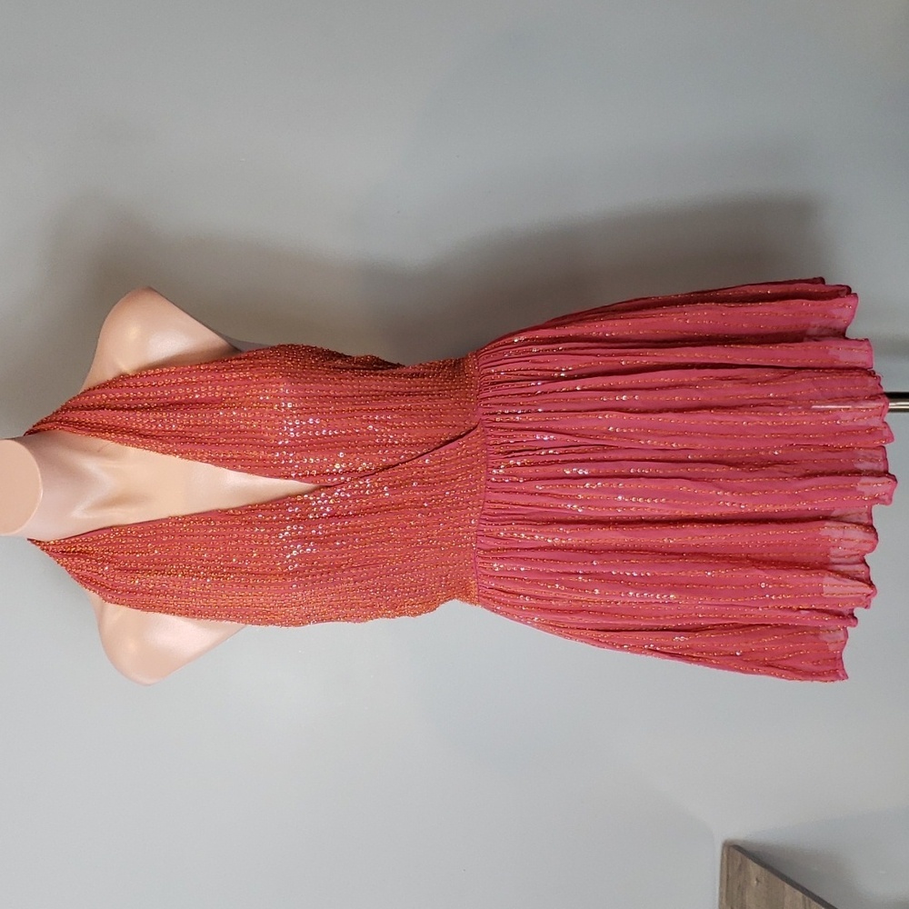 Free People Sequin Beaded Glam Goddess Pink Party Dress Medium Gatsby Prom New